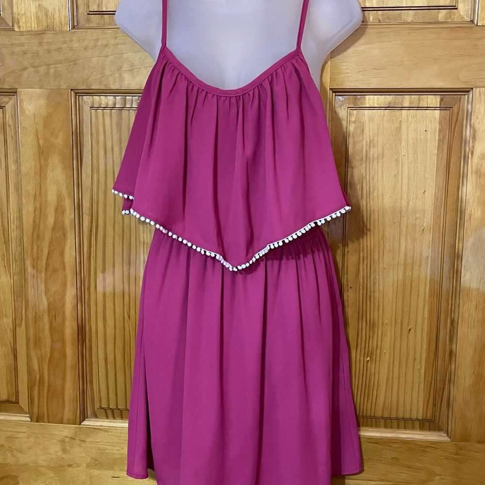 Magenta Mini Dress Sz 8 - 10 Medium NWT 
w/White Cotton Ball Tassels - Picture 2 of 16
